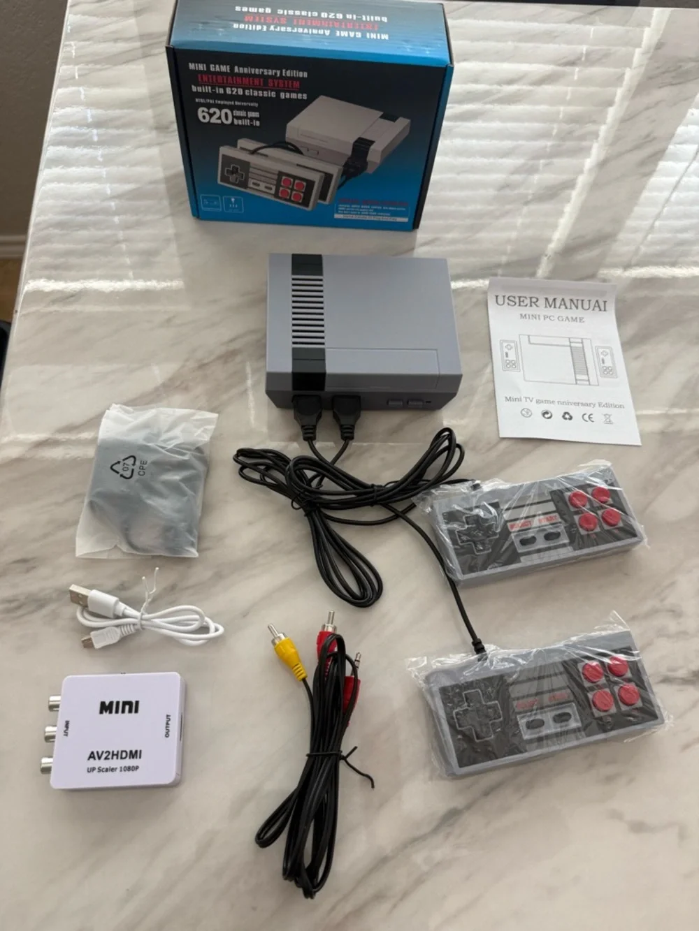 Classic Mini Entertainment Console in Gray with Red Buttons with HDMI converter.